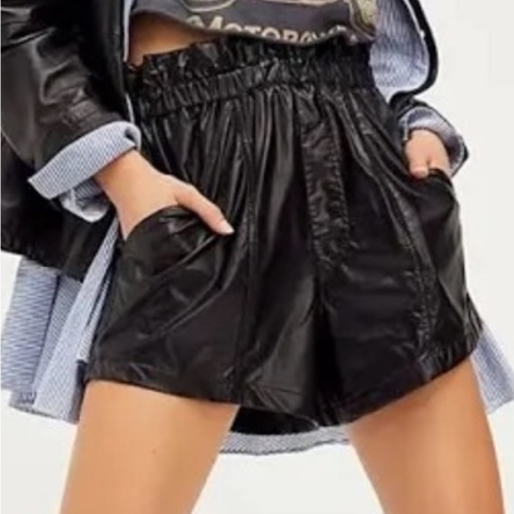 Free People Paperbag vegan baggy leather shorts with elastic waistband